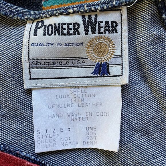 Vintage Pioneer Wear Dickie Western Aztec Leather Denim Fringe Bib. OSFM. USA - Picture 5 of 11